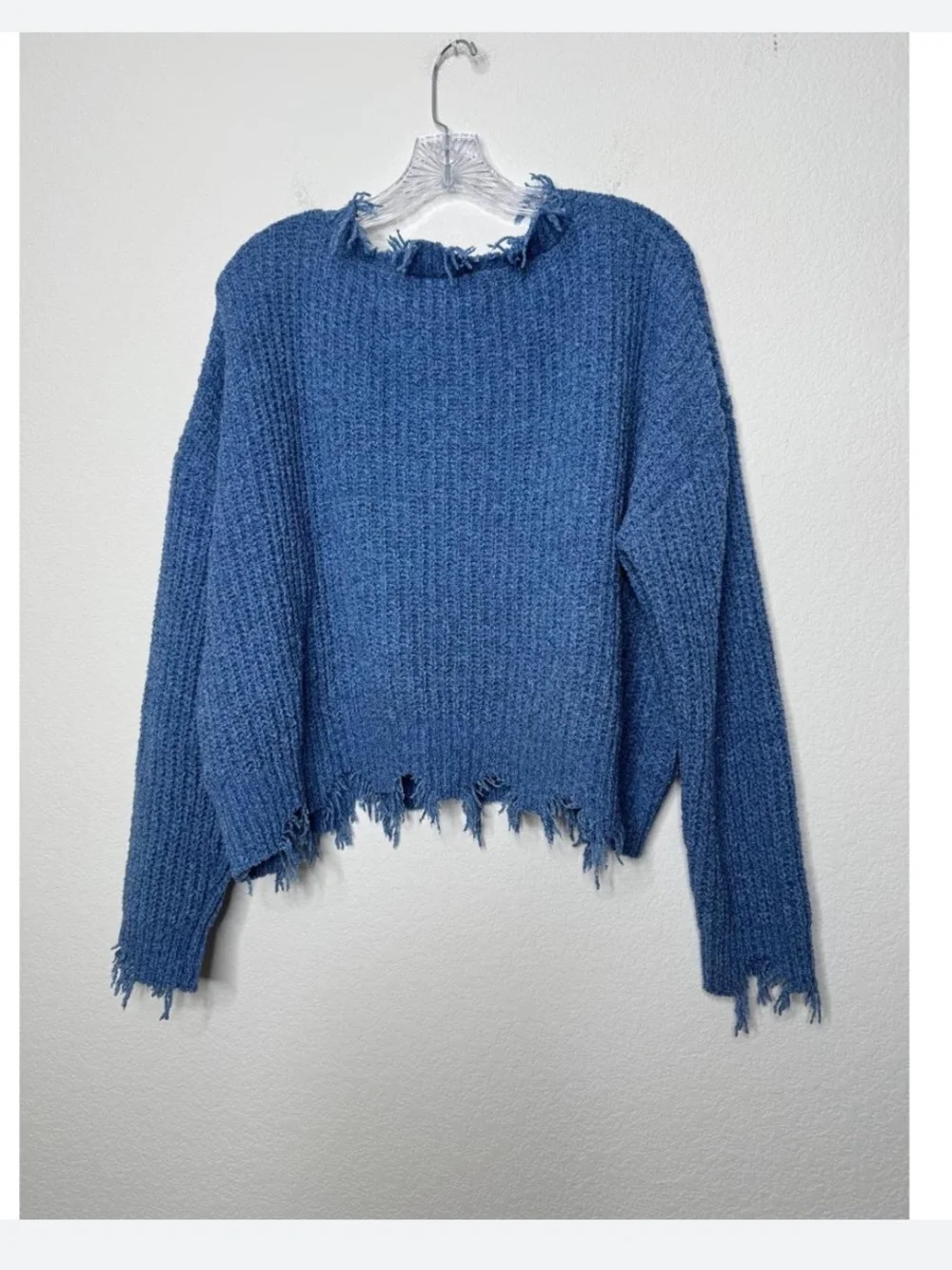 Ultra Flirt Distressed Blue V-Neck Sweater